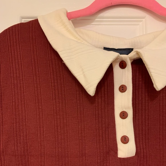 NEW ModCloth 4X One More Time Ribbed Polo Top, Short Sleeve, Burgundy Red - Picture 6 of 15